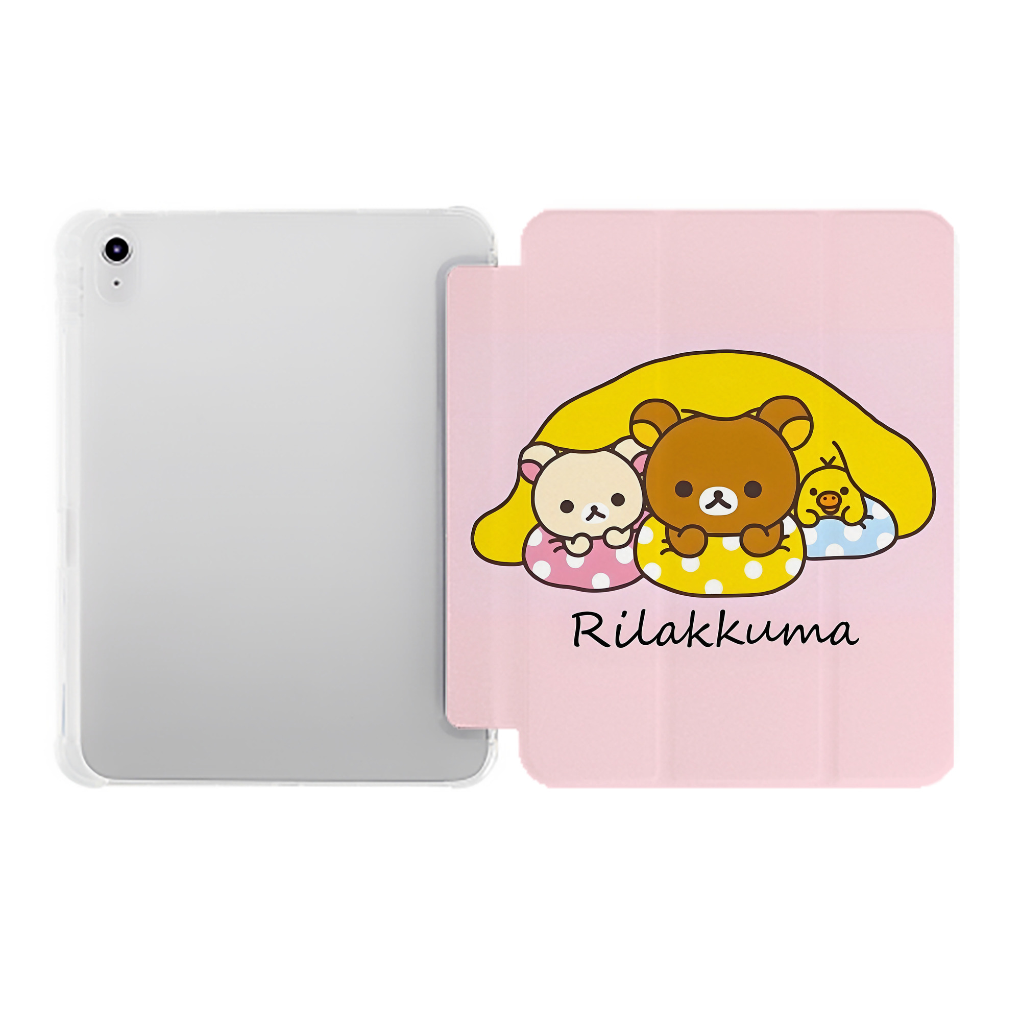 （画像用） リラックマ リラックマ キイロイトリ Rilakkuma Korilakkuma Kiiroitori IPad ケース ペン収納付き 三つ折りスタンド PUレザー×シリコン 対応機種9.5/10.5/10.9インチ